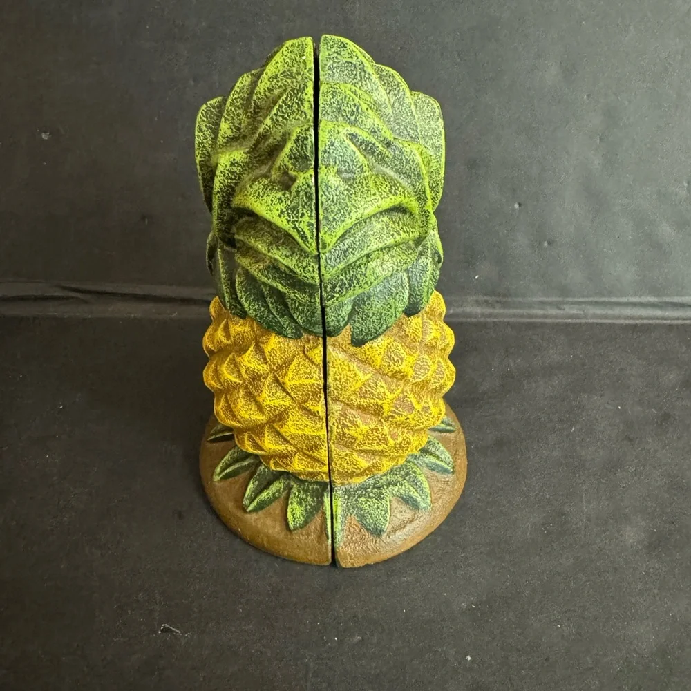 Vintage Heavy cast iron Pineapple yellow and green bookends